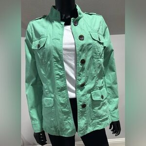 Talbots light mint green 100% cotton military style jacket lightweight small